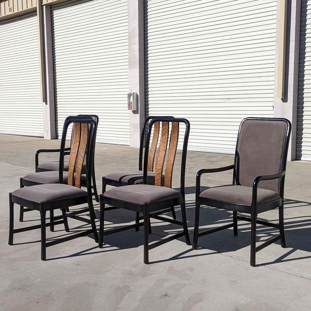 1980s Postmodern Dining Chairs by Bernhardt, Black Lacquer & Birdseye Maple, Set of 6, 1980s For Sale - Image 5 of 18