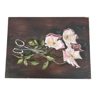 Antique Floral Oil Painting on Board Signed John Allan 1928 For Sale