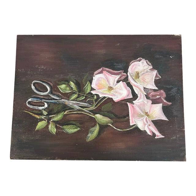 Antique Floral Oil Painting on Board Signed John Allan 1928 For Sale