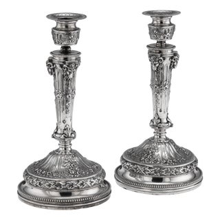 Antique 19th Century German Silver Candlesticks, Hanau, 1870s, Set of 2 For Sale