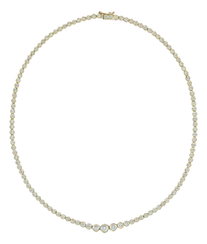 6.50 Carat Diamond Tennis Necklace in 18 Karat Yellow Gold Bezel Setting