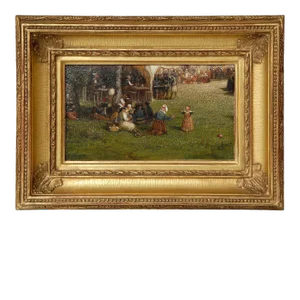 Oil Painting on Board of a Picnic by Samuel Colman
