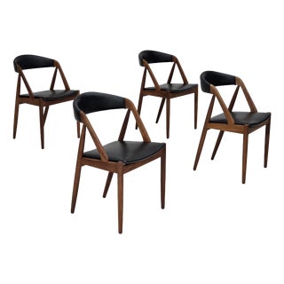 Danish Model 31 Armchairs in Leather and Teak by Kai Kristensen, 1960s, Set of 4 For Sale