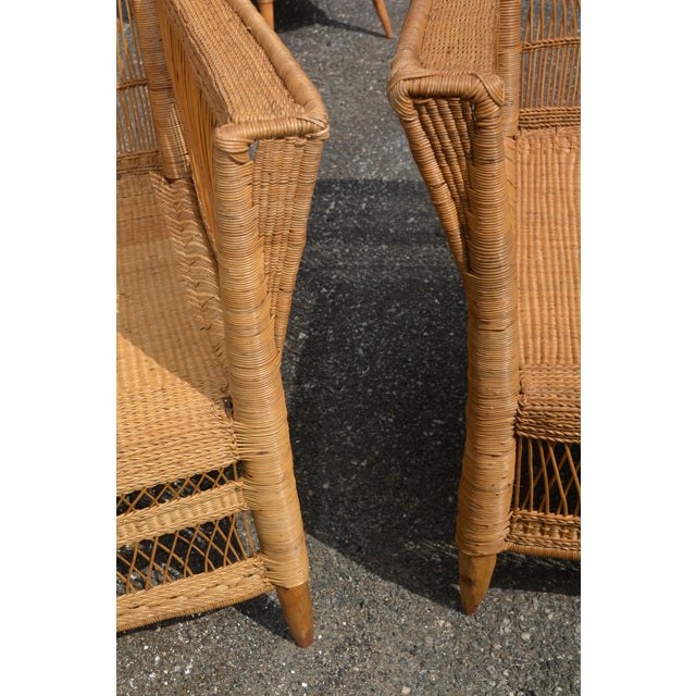 Boho Chic 1980s Malawi South Africa Golden Tan Woven Rattan / Cane Arm Chairs Patio - A Pair For Sale - Image 3 of 11