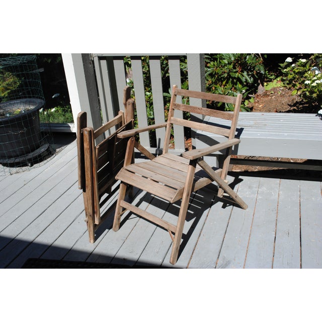 Pair Vintage Naturally Weathered Wood Folding Patio Chairs Chairish