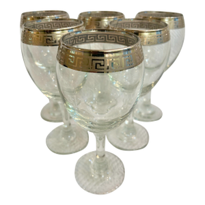 Vintage Fratelli Fumo Silver Rim Greek Key Wine Glasses - A Set of 6