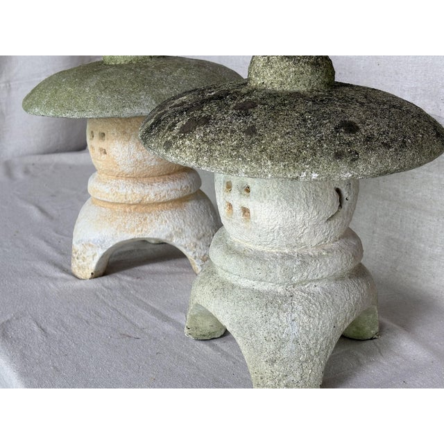 Weathered Cast Concrete Yukimi-Gata Lanterns, 1950s–60s, Pair For Sale - Image 9 of 10