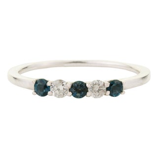 14k Gold Stackable Sapphire & Diamond Alternate Band Ring Size 4 For Sale