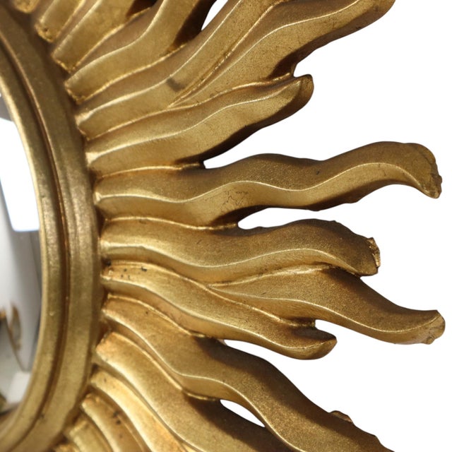 Vintage Gold-Leaf Gilt Sunburst Convex Mirror, 1960s For Sale - Image 14 of 18