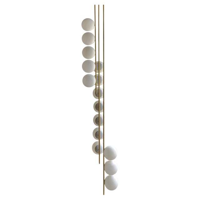 Brass + Opaline Glass Globe Chandelier by South Loop Loft For Sale