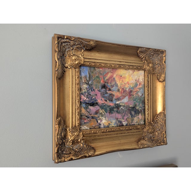 Pink Original Abstract Expressionist "Sunrise" Oil Painting in Ornate Gold Frame For Sale - Image 8 of 9