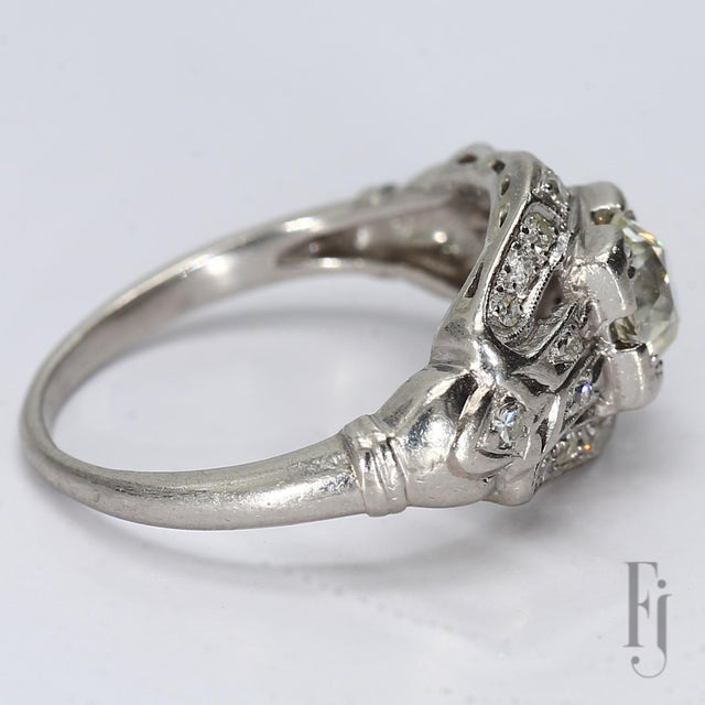 Mid-Century Modern Antique Platinum Ring With Old European-Cut Center & Diamond Accents - Size 5.75 For Sale - Image 3 of 6
