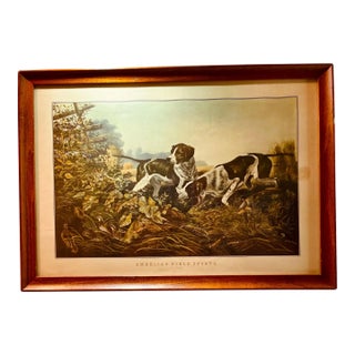 Vintage 1857 Currier & Ives Lithograph: Framed Hunting Dogs Art For Sale