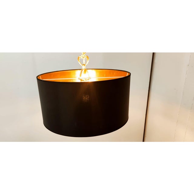 Lackfolie with Gold Interior Silk Cord Suspension Light For Sale - Image 9 of 14