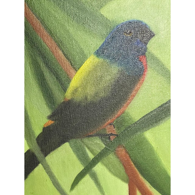 Late 20th Century Vintage Male Painted Bunting Bird Painting For Sale - Image 5 of 9