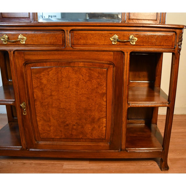 1900s Antique French Walnut & Burl Walnut Server / Buffet / Sideboard With Mirror For Sale - Image 10 of 18
