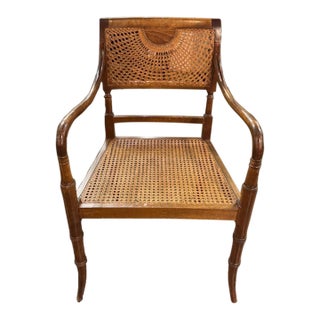 Antique English Regency Walnut and Cane Armchair For Sale