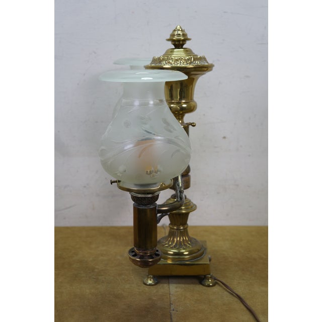 Antique Regency Brass Double Argand Hurricane Lamp Candlestick Candelabra Light For Sale - Image 4 of 18