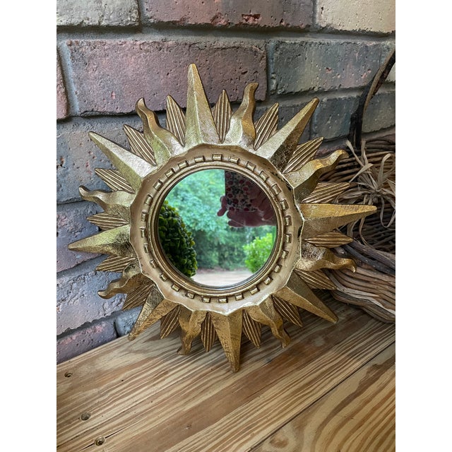 Vintage Bright Gold 13" Sunburst Wall Accent Mirror For Sale - Image 13 of 17