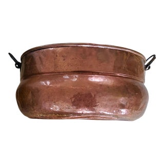 19th Century Antique Copper Vessel With Wrought Iron Handles For Sale
