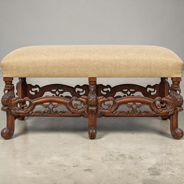 Early 20th Century Early 20th-C. Neo-Classical Style Carved Mahogany Bench With Eagles For Sale - Image 5 of 7