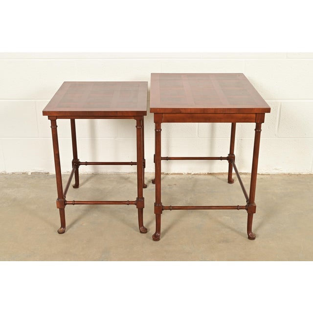 Wood Baker Furniture English Regency Walnut and Burl Wood Parquet Top Nesting Tables, Pair For Sale - Image 7 of 13
