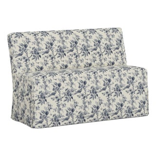 Slipcover for Stoffer Home x Cloth & Company for Lindy Slipcover Dining Banquette in Bird Toile Navy For Sale