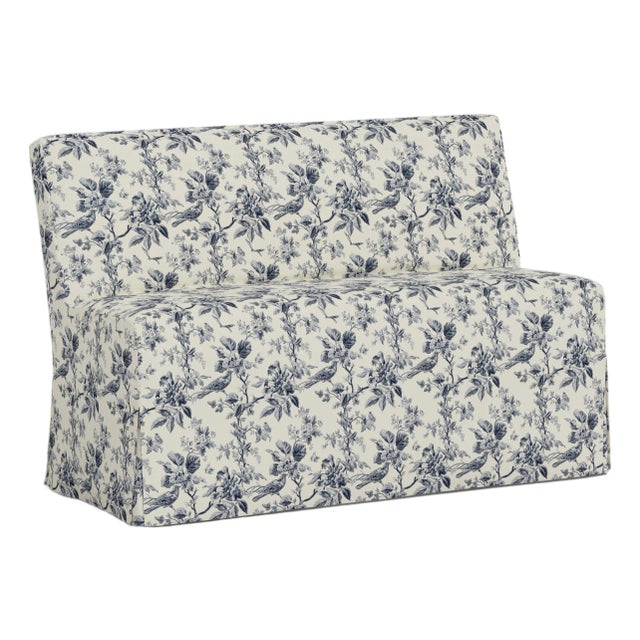 Slipcover for Stoffer Home x Cloth & Company for Lindy Slipcover Dining Banquette in Bird Toile Navy For Sale
