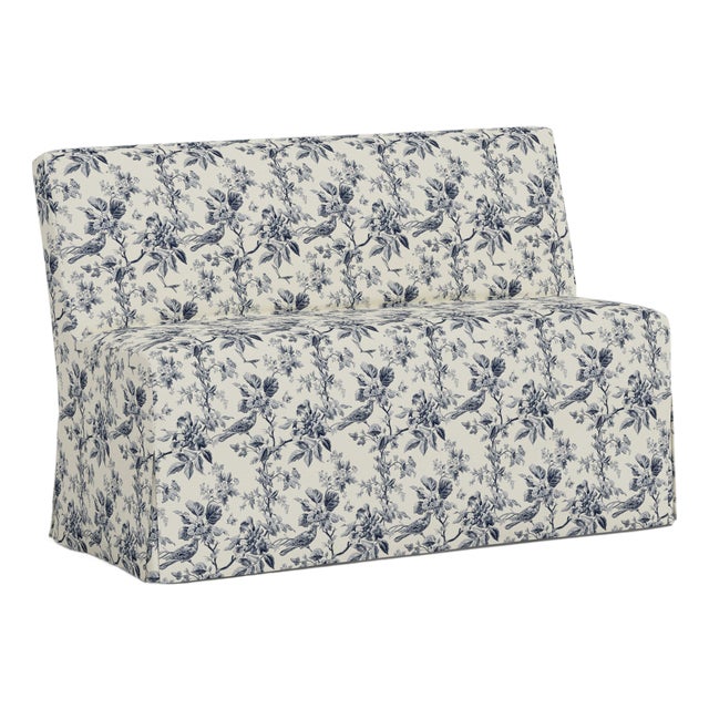 Stoffer Home x Cloth & Company Slipcover for Lindy Dining Banquette in Bird Toile Navy For Sale