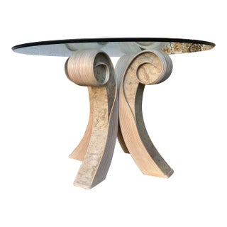 Vintage Coastal Twisted Pretzel Rattan Dining Table. Circa 1980s For Sale