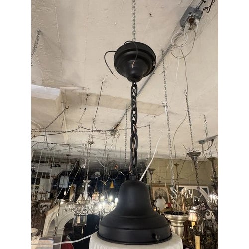 1930s 36" Art Deco Black & White Skyscraper Pendant Ceiling Light Rewired For Sale - Image 11 of 11