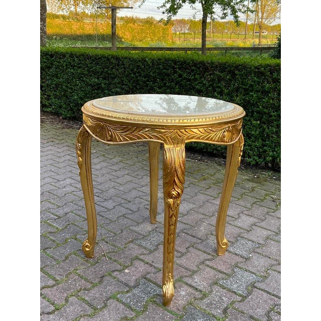 1980s Artisan Louis XVI Gold Beech Marble Side Table 1pc For Sale - Image 11 of 14