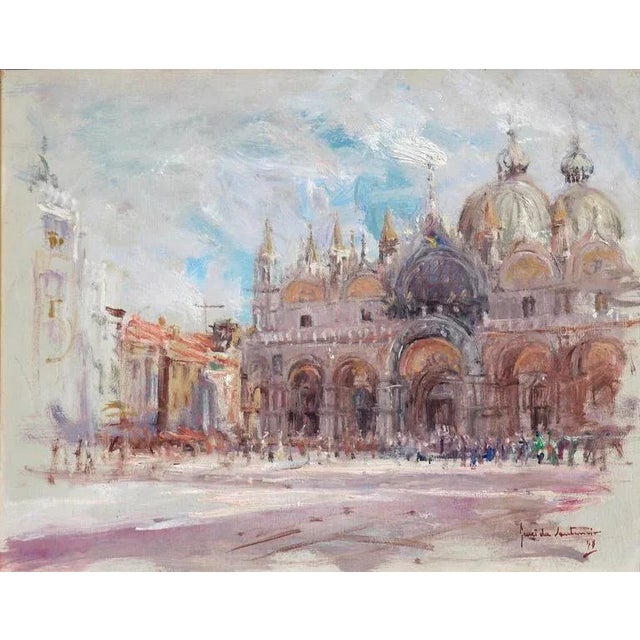 Beautiful impressionist painting of St. Mark's Basicila, by an unknown artist (American, 20th Century), c.1918....