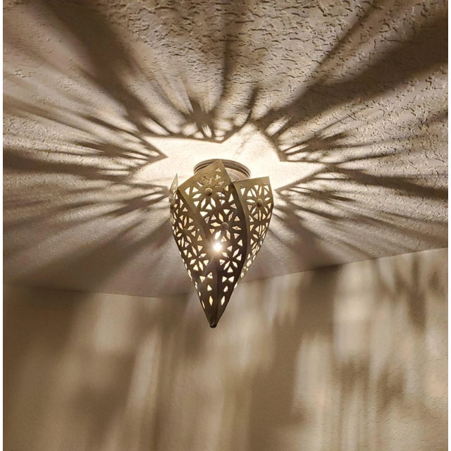 Metal Contemporary Moroccan Metal Hand Pierced Lantern, Gold Finish For Sale - Image 7 of 8