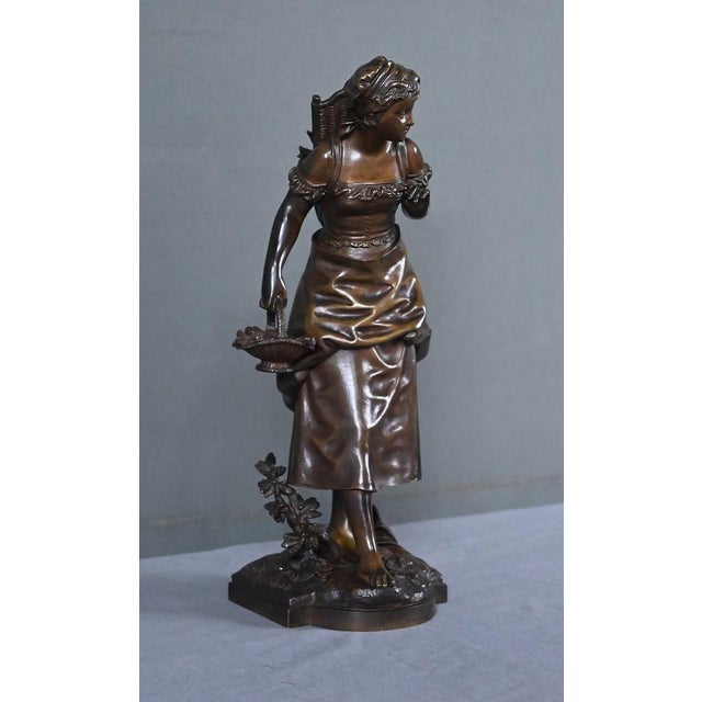 Late 19th Century Bronze Young Girl with a Basket from E. Bouret For Sale - Image 4 of 18