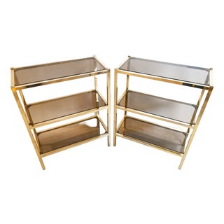 Hollywood Regency Etagere in Smoked Glass and Gold-Tone Meta, 1970s For Sale
