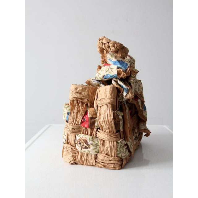 Vintage Woven Paper Basket With Bird Print Fabric For Sale - Image 4 of 11