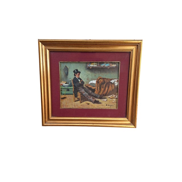 Gold A. Pontiglione, The Poet, 1980s, Oil Painting, Framed For Sale - Image 8 of 8