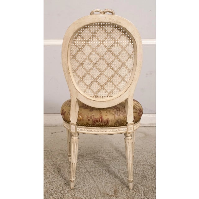 French French Louis XVI Cane Back Paint Decorated Side Chair For Sale - Image 3 of 12