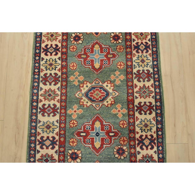 2020s Kazak Runner 2’3” X 6′ Green Wool Tribal Hand-Knotted Oriental Rug For Sale - Image 5 of 11