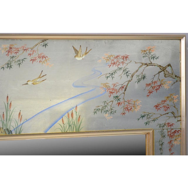1970s Fine LaBarge Silver Leaf Eglomise Mirror Artist Signed For Sale - Image 5 of 8