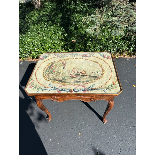 19th Century Walnut Desk With Aubusson Tapestry Top For Sale - Image 9 of 11