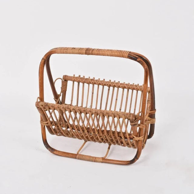 Mid-Century Modern Mid-Century Italian French Riviera Bamboo & Rattan Magazine Rack, 1960s For Sale - Image 3 of 6