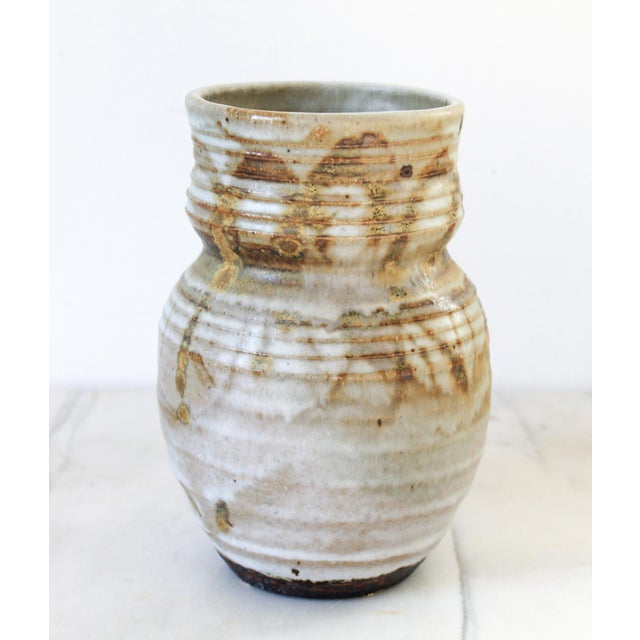 Vintage Beige and Brown Studio Art Pottery Vase For Sale - Image 4 of 8