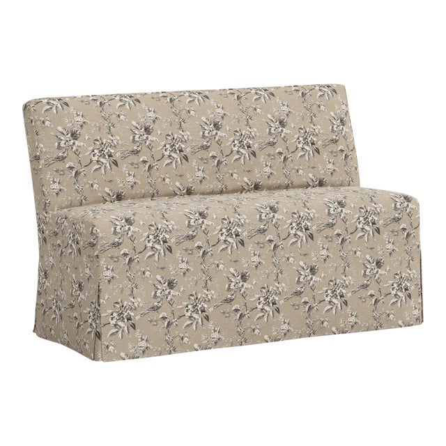 Stoffer Home x Cloth & Company Lindy Slipcover Dining Banquette in Michigan Bird Toile Sand For Sale