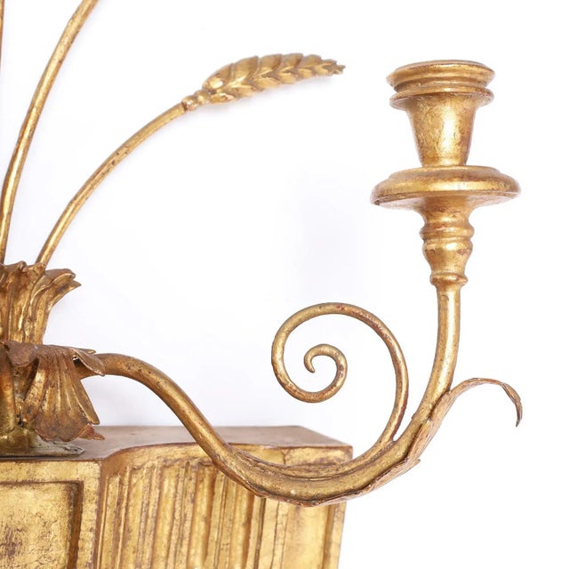 Antique Pair of Italian Gilt Wall Sconces With Wheat Stalk Motif For Sale In West Palm - Image 6 of 10