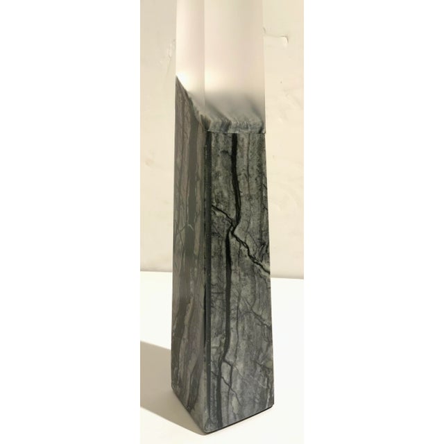 Stylish John Richards Modern Black Stone Obelisk, frosted glass top, showroom floor sample