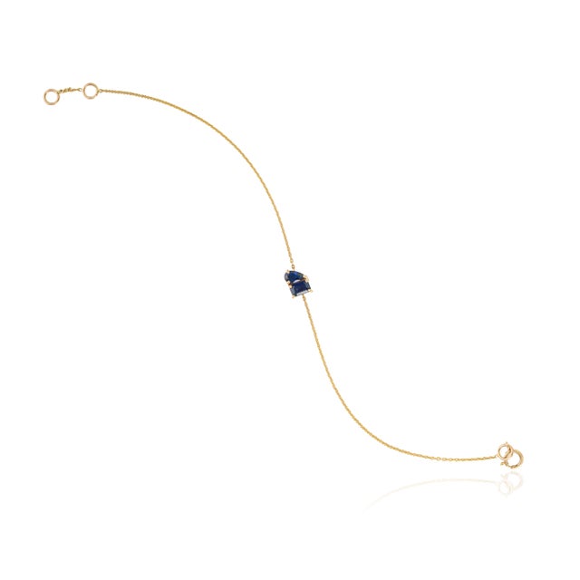 14k Yellow Gold Blue Sapphire Toi Et Moi Station Chain Bracelet by VRJewels For Sale - Image 4 of 16