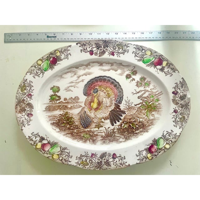 Mid-Century Modern Vintage Transferware Turkey Platter For Sale - Image 3 of 9