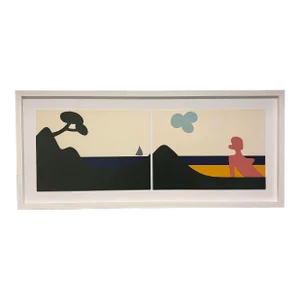 Claude Gilli (1938-2015), French Pop Art, Modern Diptych Acrylic Painted Assemblage, "La Plage"